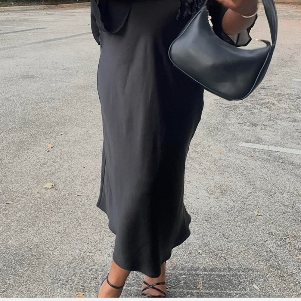 Black Zara satin dress strapless